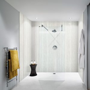 Nuance Vanity Bathroom Wall Panelling - Platinum Travertine Riven