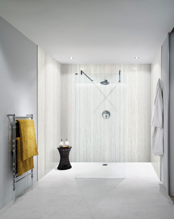Nuance Vanity Bathroom Wall Panelling - Platinum Travertine Riven