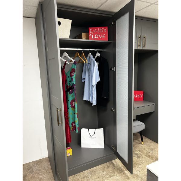 Brison Hampton Mirrored Double Wardrobe Display in Matt Onyx Grey *TO CLEAR* - Image 3