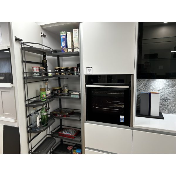 Second Nature Porter handleless modern Kitchen Display with rail system in Matt White - Image 3