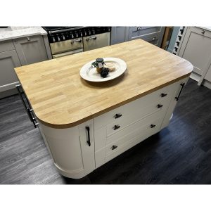 Second Nature Milbourne Kitchen Display in Ivory with solid timber worktop