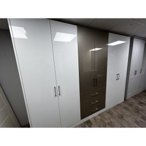 Brison Slabbed High Gloss Large Wardrobe Display in White and Champagne