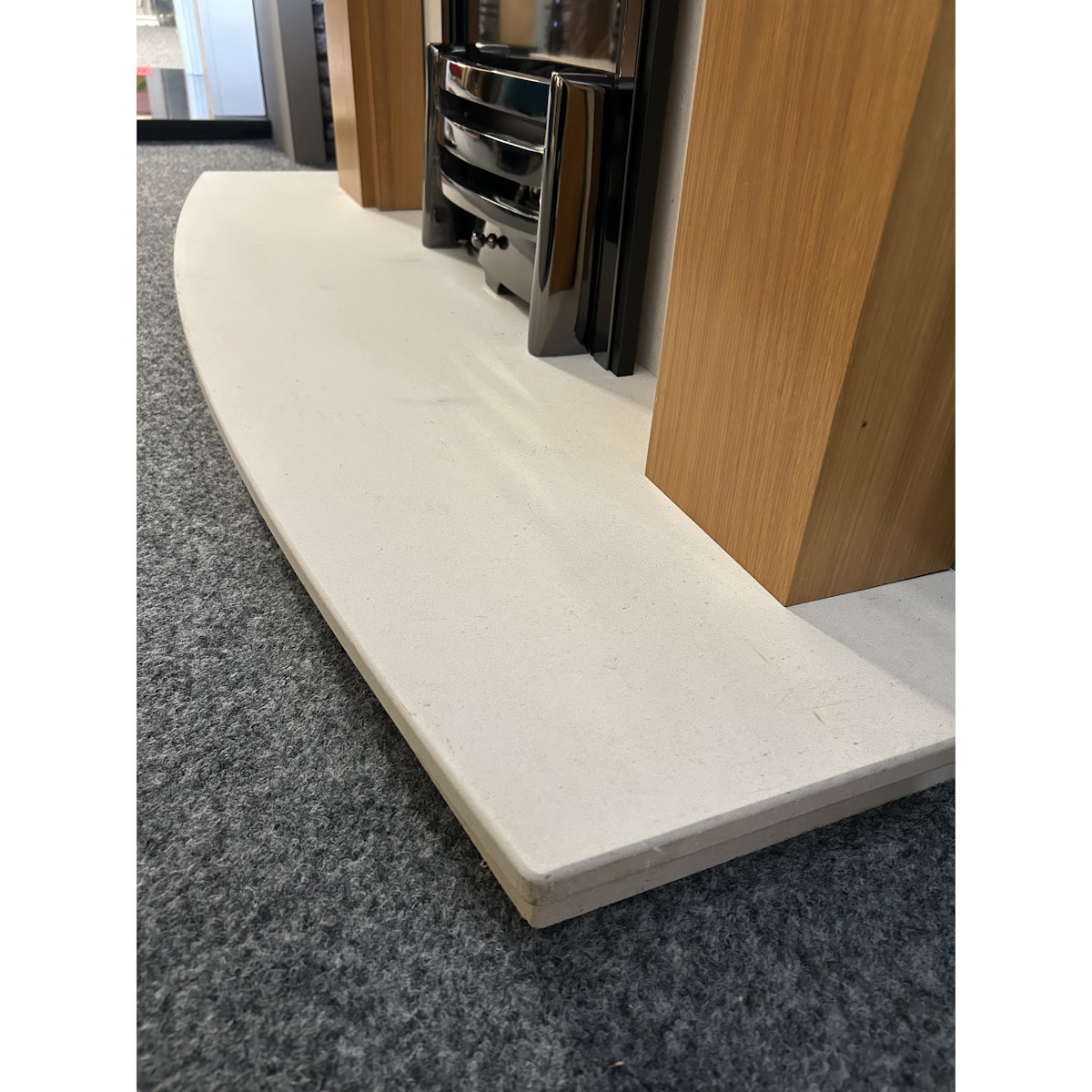Brison Limestone Back Panel & 54" Shallow Curve Raised & Lipped Hearth *TO CLEAR* - Image 2
