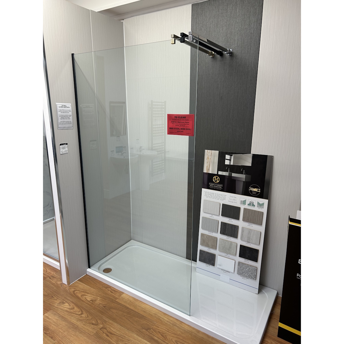 Porta8 Wetroom 1200mm Glass Panel including 1700mm x 700mm tray *TO CLEAR*