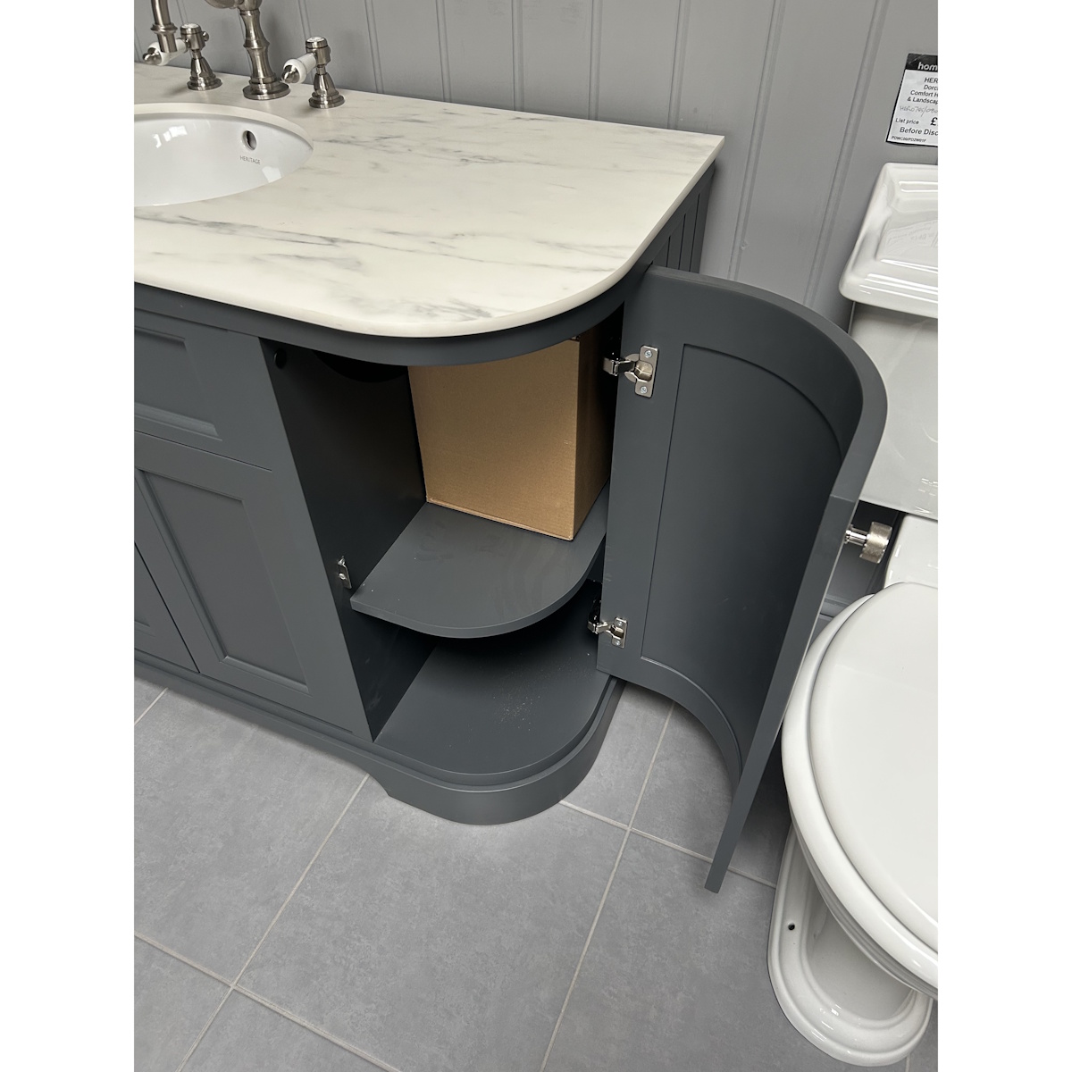 Heritage Wilton 1200mm Curved Vanity Unit in Graphite with White Marble Effect Top & Tap *TO CLEAR* - Image 4