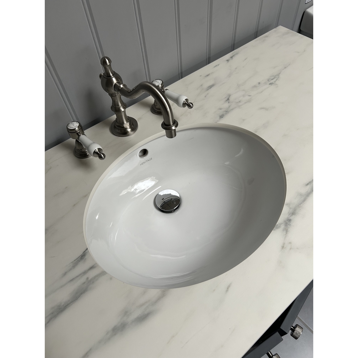 Heritage Wilton 1200mm Curved Vanity Unit in Graphite with White Marble Effect Top & Tap *TO CLEAR* - Image 2