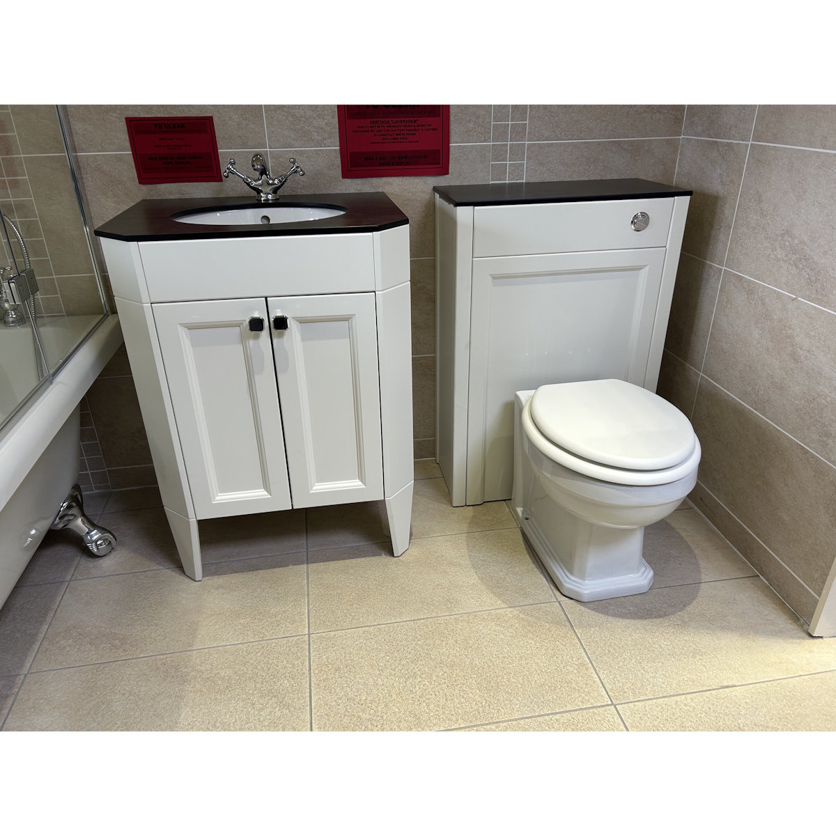 Heritage Caversham Freestanding Granley Vanity Unit & WC Unit, WC Pan & Seat Chantilly White *TO CLEAR*