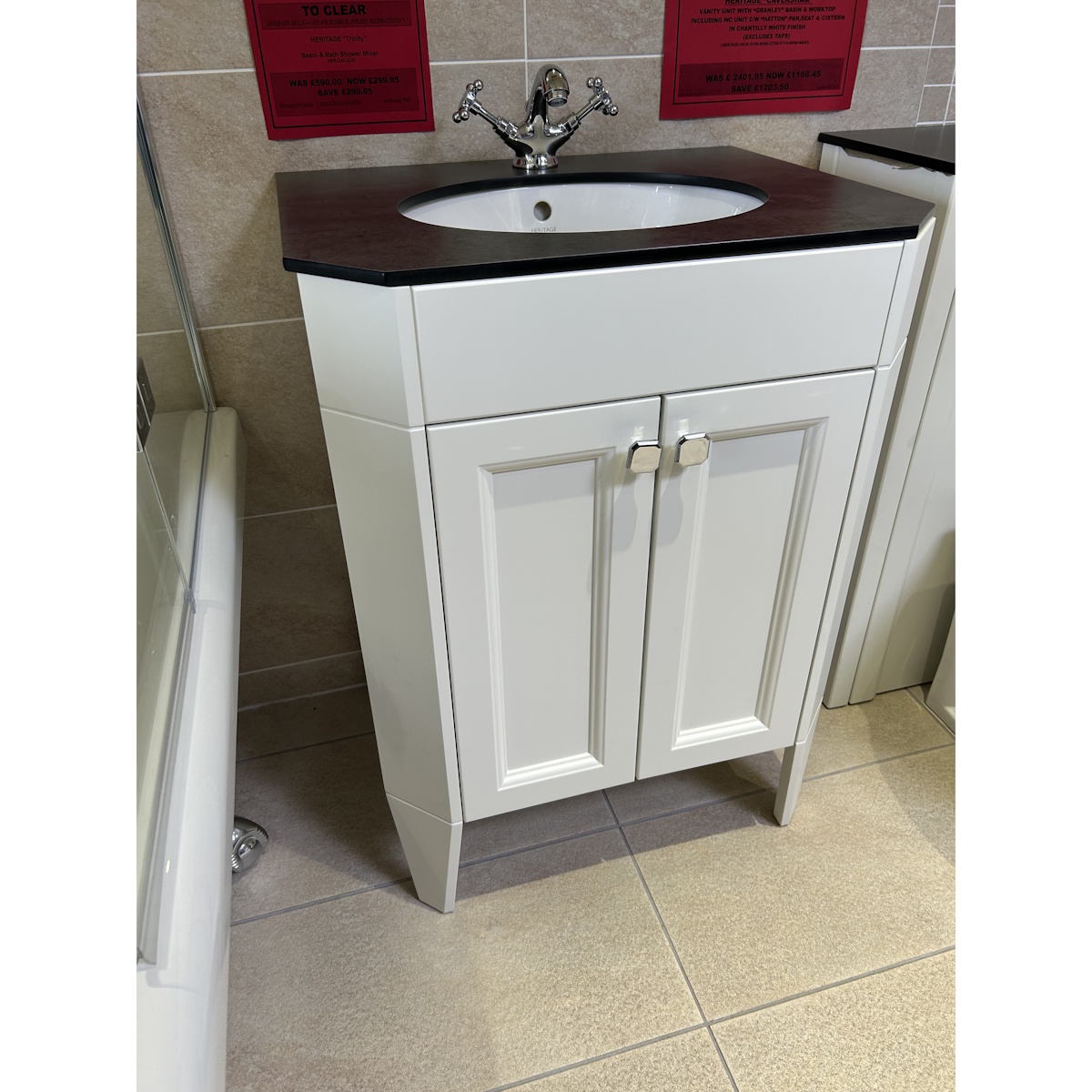 Heritage Caversham Freestanding Granley Vanity Unit & WC Unit, WC Pan & Seat Chantilly White *TO CLEAR* - Image 2